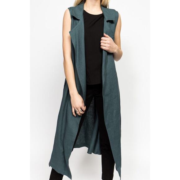 Jesse Kamm Amalfi Wrap Dress Vest Women’s Medium Large Blue Sleeveless Utility - Picture 1 of 12